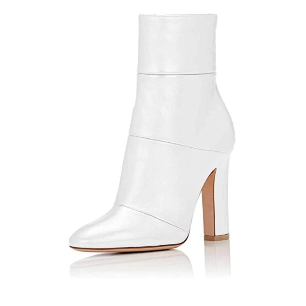 FSJ Retro Chunky High Heel Ankle Boots Pointed